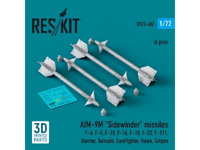 Aim-9m 'sidewinder' Missiles (4pcs) (F-4, F-5, F-15, F-16, F-18, F-22, F-111, Harrier, Tornado, Eurofighter, Hawk, Gripen) (3d P