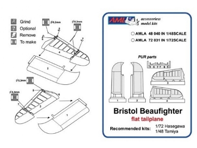 Bristol Beaufighter - Flat Tailplane (For Airfix And Tamiya Kits) - zdjęcie 2