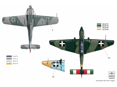 In Hungarian Service - Messerschmitt Bf-109 G-6 / Junkers Ju-87b-2 'stuka' / Focke-wulf Fw-190 F-8 (V3+72; B6+09; 65 Pöttöm,) 
