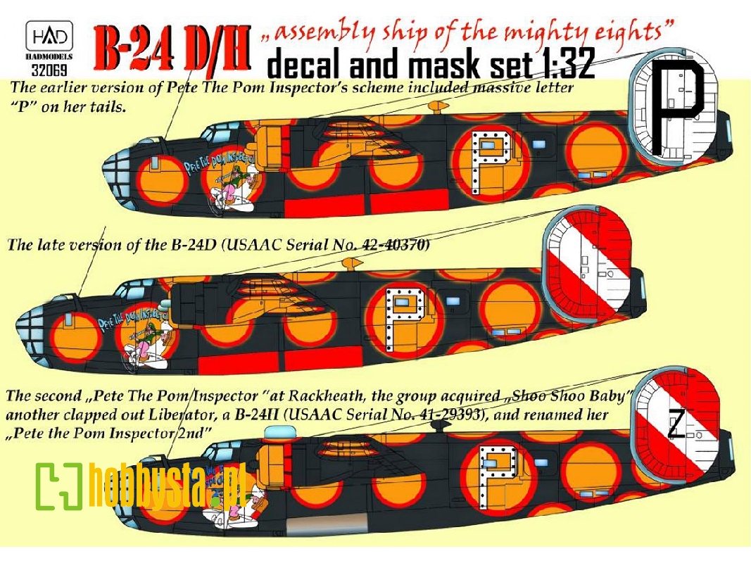 Consolidated B-24 D/H - 'pete The Pom Inspector' (Decal And Mask Sheets) - zdjęcie 1
