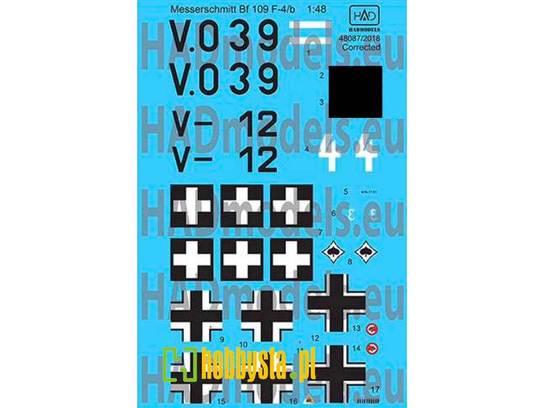 Corected Messerschmitt Bf 109 F-4/ B Part Ii. White 1+ - Luftwaffe, V0+39 Heppes Aladár, V-+12 - zdjęcie 1