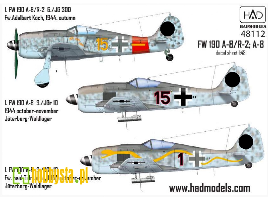 Fw-190 A-8 / R2 Luftwaffe Ti Ti Wau Wau Yellow 15, Black 1, Black15 - zdjęcie 1