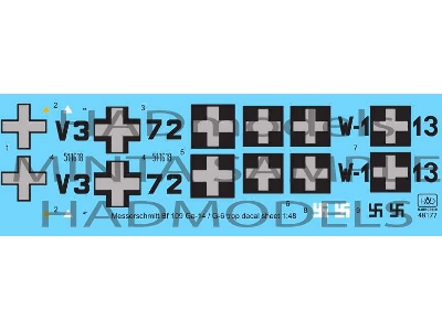 Messerschmitt Bf 109 G-14 / G-6 Trop Hun V3+72; W-1+13 - zdjęcie 1