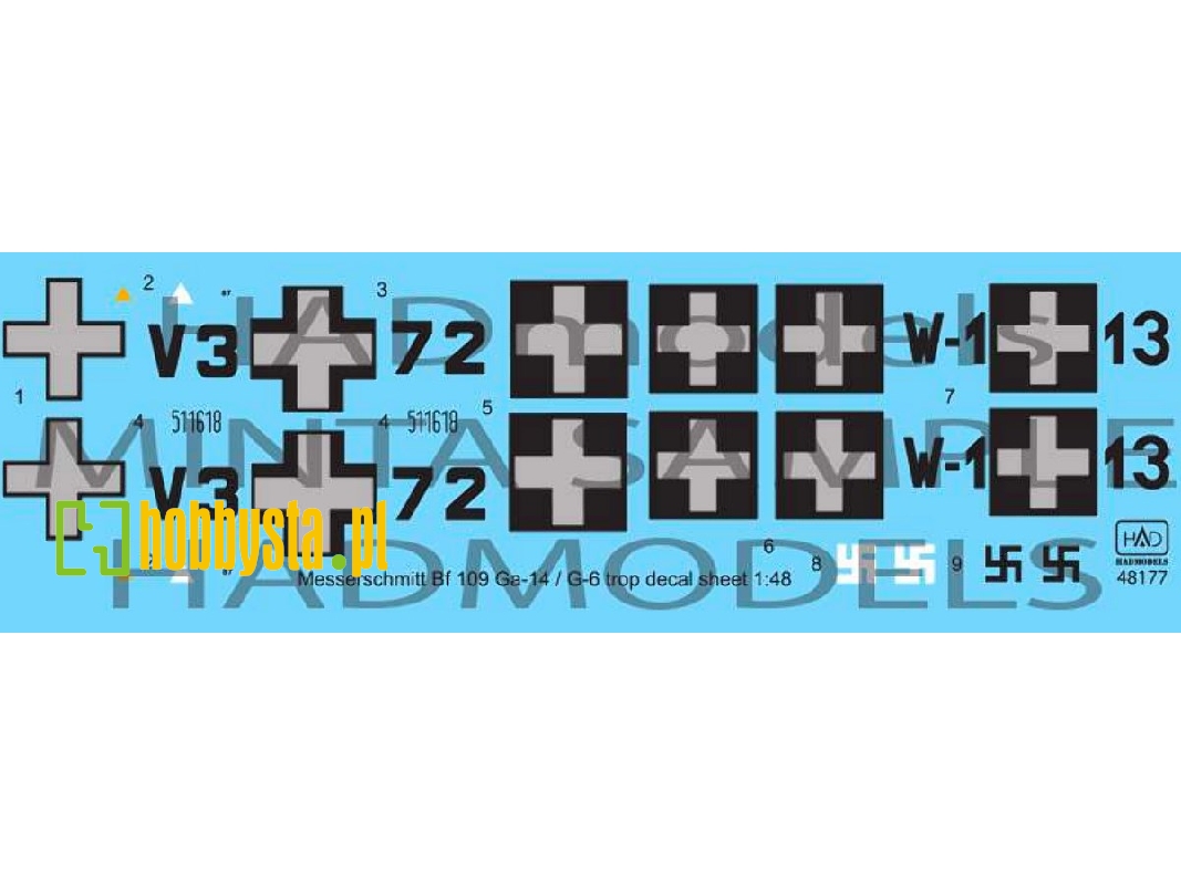 Messerschmitt Bf 109 G-14 / G-6 Trop Hun V3+72; W-1+13 - zdjęcie 1 Messerschmitt Bf 109 G-14 / G-6 Trop Hun V3+72; W-1+13 - zdjęcie 1