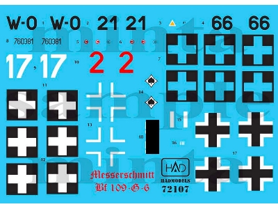 Messerschmitt Bf 109 G-6 Hun W0+2, W0+66, Red 2, Luftwaffe White 17 - zdjęcie 1