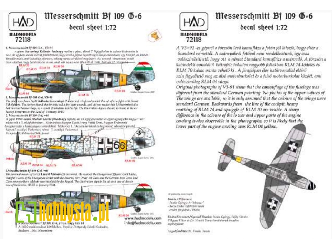Messerschmitt Bf 109 G-6 66 Erzsike, 14; V391 - zdjęcie 1