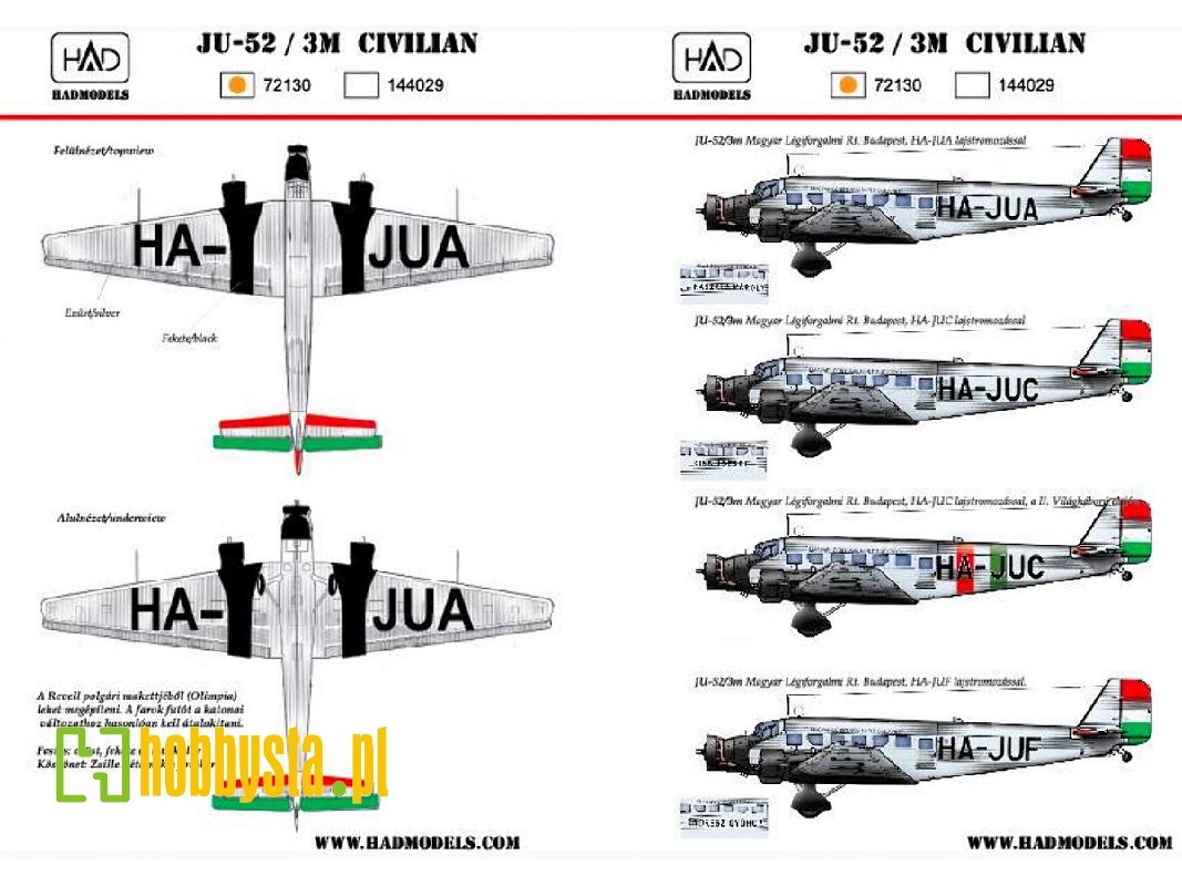 Ju-52 Civilian Ha-jua, Ha-juc, Ha-juf - zdjęcie 1 Ju-52 Civilian Ha-jua, Ha-juc, Ha-juf - zdjęcie 1