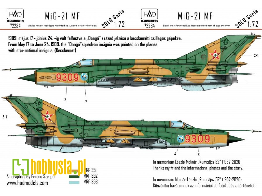 Mig-21 Mf 9309 "dongo" Squadron With Star National Insignias - zdjęcie 1 Mig-21 Mf 9309 "dongo" Squadron With Star National Insignias - zdjęcie 1