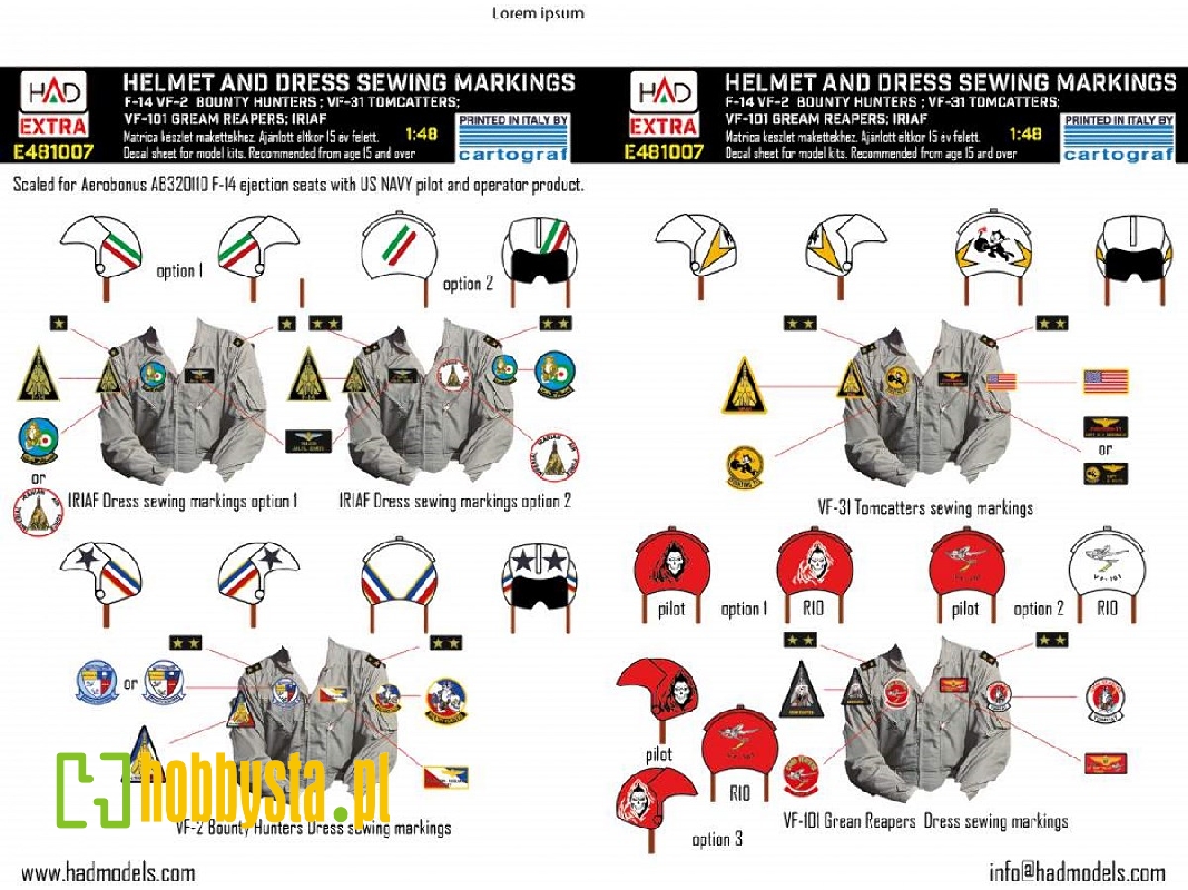 F-14a/D Helmet And Dress Sewing Markings Vf-2, Vf-101, Vf-31 Decal Sheet - zdjęcie 1 F-14a/D Helmet And Dress Sewing Markings Vf-2, Vf-101, Vf-31 Decal Sheet - zdjęcie 1