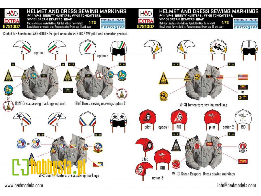 F-14a/D Helmet And Dress Sewing Markings Vf-2, Vf-101, Vf-31 Decal Sheet - zdjęcie 1 F-14a/D Helmet And Dress Sewing Markings Vf-2, Vf-101, Vf-31 Decal Sheet - zdjęcie 1