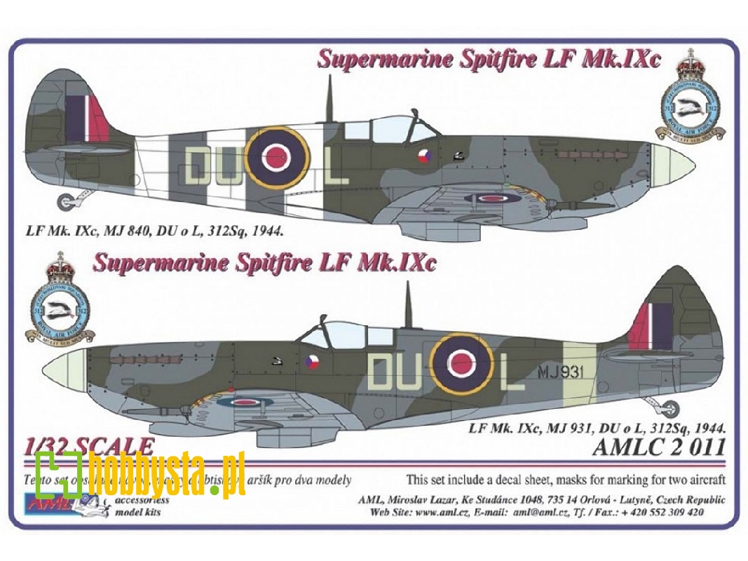 Supermarine Spitfire Mk.Ixc - 2 Decal Versions : Du-l - zdjęcie 1 Supermarine Spitfire Mk.Ixc - 2 Decal Versions : Du-l - zdjęcie 1