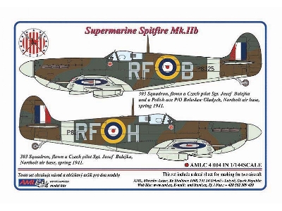 303 Squadron Raf (Polish) - Supermarine Spitfire Mk.Iib Flown By Czech Pilot Sgt.J.Balejka Decals (Digital Prints) - zdjęcie 1