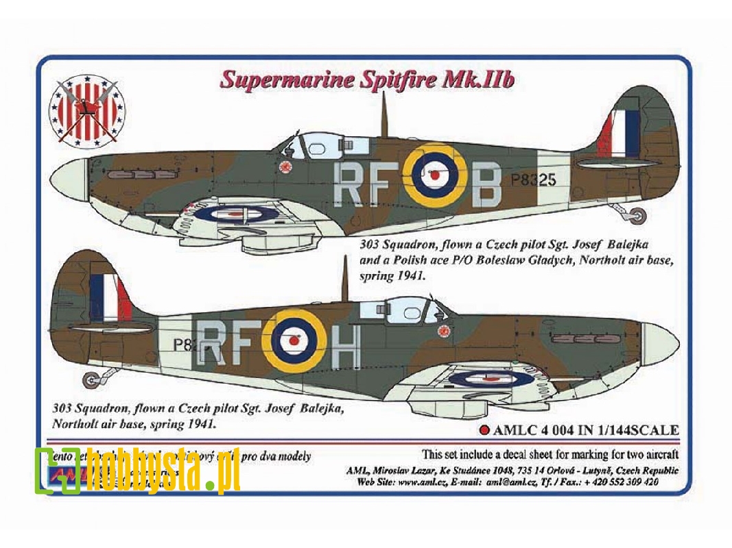 303 Squadron Raf (Polish) - Supermarine Spitfire Mk.Iib Flown By Czech Pilot Sgt.J.Balejka Decals (Digital Prints) - zdjęcie 1