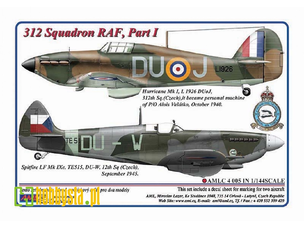 312 Squadron Raf part I - 2 Decal Version: hurricane Mk.I And spitfire Lf Mk.Ixe - zdjęcie 1 312 Squadron Raf part I - 2 Decal Version: hurricane Mk.I And spitfire Lf Mk.Ixe - zdjęcie 1