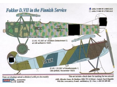 Fokker D.Vii In The Finnish Service - Decals For 2 Aircrafts - zdjęcie 1