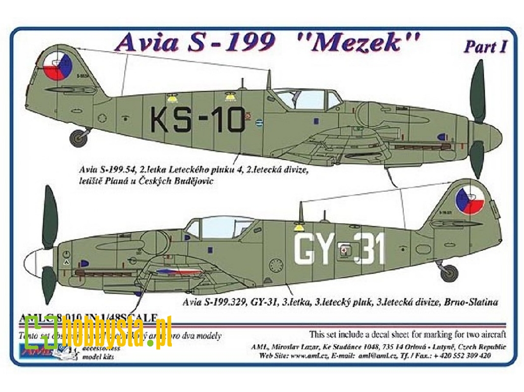Avia S-199 'mezek' Part 1 - 2 Decal Versions: Ks-10 And Gy-31 - zdjęcie 1 Avia S-199 'mezek' Part 1 - 2 Decal Versions: Ks-10 And Gy-31 - zdjęcie 1