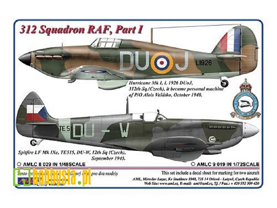 312th Squadron Raf Part I - 2 Decal Version: hurricane Mk.I And spitfire Lf Mk.Ixe - zdjęcie 1 312th Squadron Raf Part I - 2 Decal Version: hurricane Mk.I And spitfire Lf Mk.Ixe - zdjęcie 1