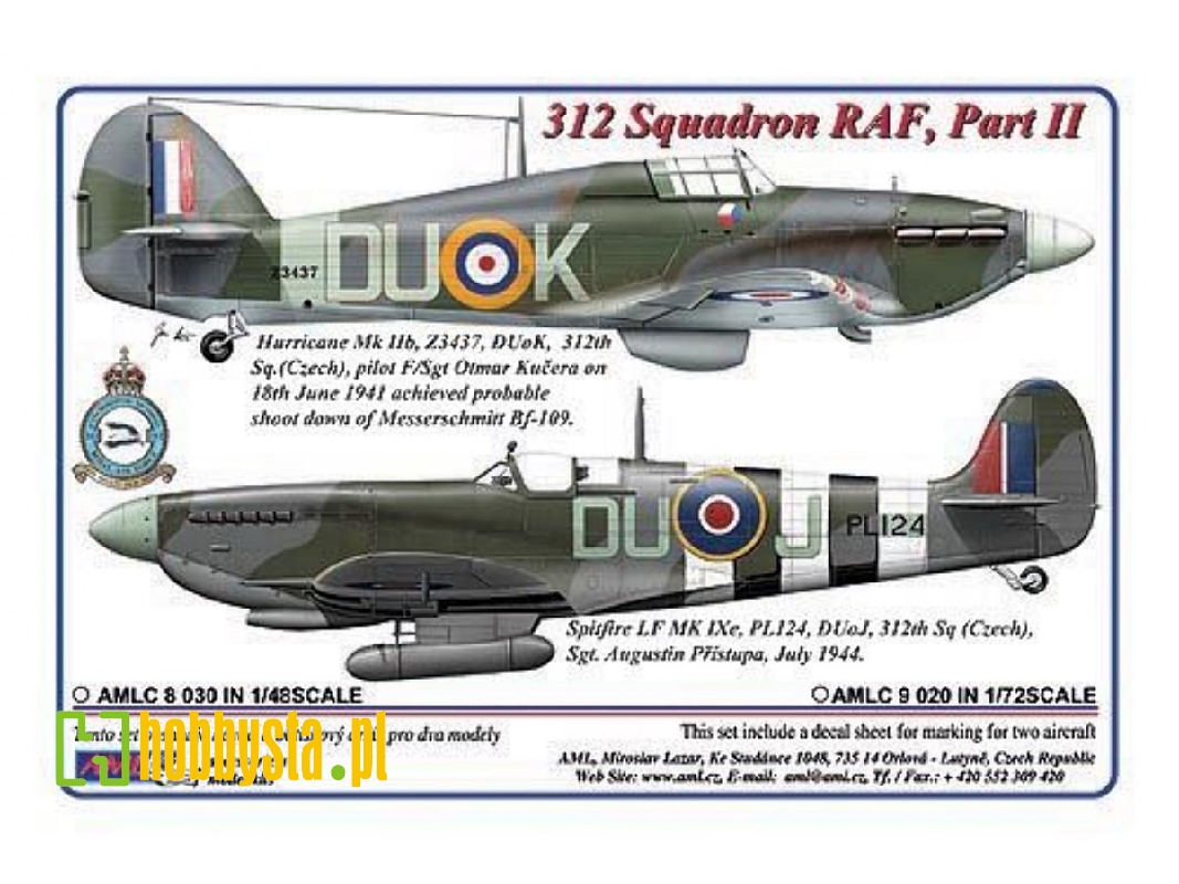 312 Th Squadron Raf part Ii - 2 Decal Version: hurricane Mk.Iib And spitfire Lf Mk.Ixe - zdjęcie 1 312 Th Squadron Raf part Ii - 2 Decal Version: hurricane Mk.Iib And spitfire Lf Mk.Ixe - zdjęcie 1