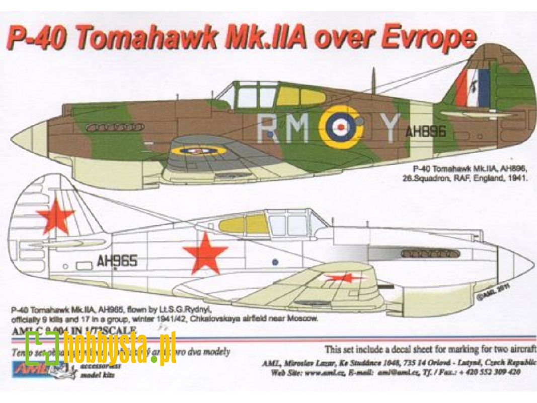 Curtiss P-40 B Tomahawk / Mk.Ii A Over Europe (Decals For 2 Planes) - zdjęcie 1 Curtiss P-40 B Tomahawk / Mk.Ii A Over Europe (Decals For 2 Planes) - zdjęcie 1