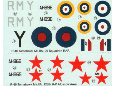 Curtiss P-40 B Tomahawk / Mk.Ii A Over Europe (Decals For 2 Planes) - zdjęcie 5