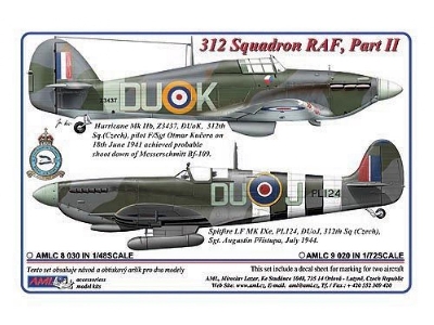 312 Th Squadron Raf Part Ii - 2 Decal Version: hurricane Mk.Iib And spitfire Lf Mk.Ixe - zdjęcie 2
