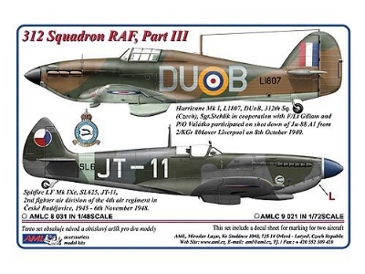 312 Th Squadron Raf Part Iii - 2 Decal Version: hurricane Mk.I And spitfire Lf Mk.Ixe - zdjęcie 1