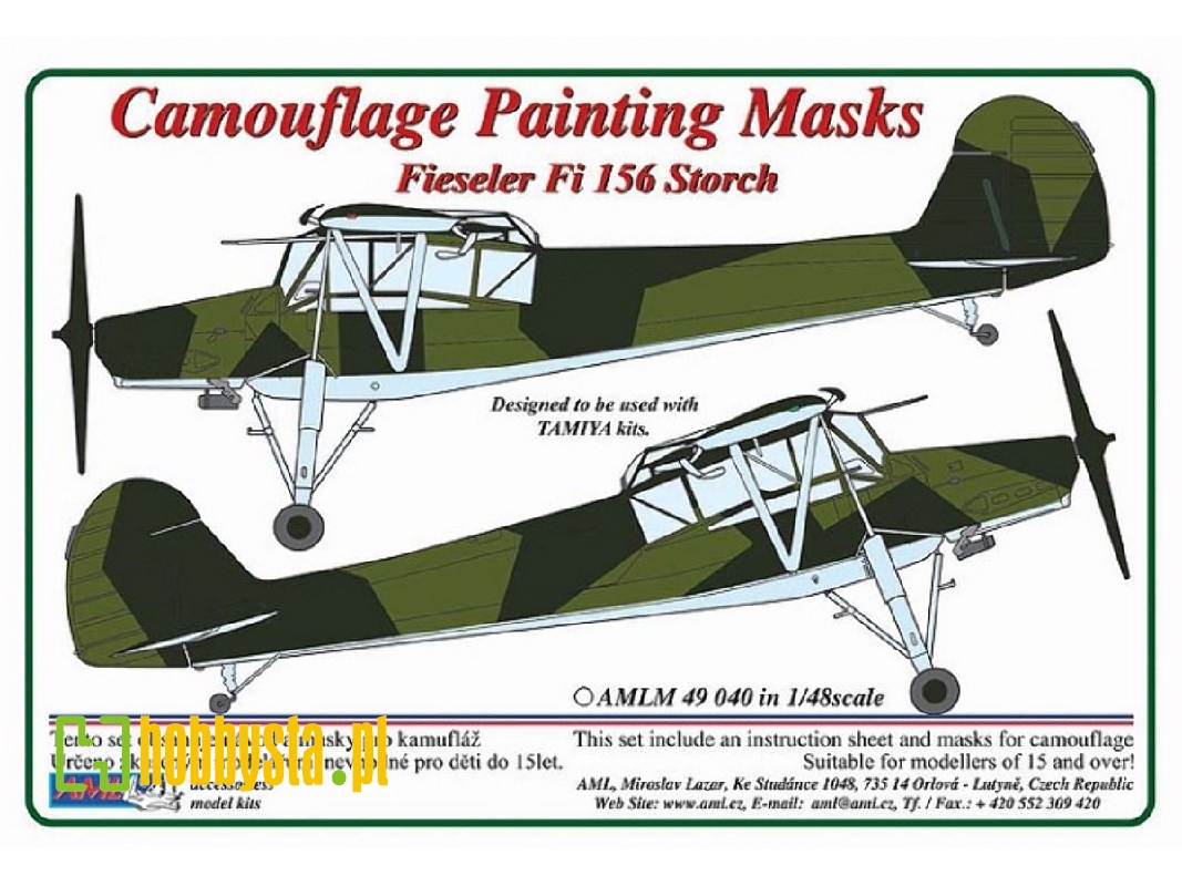 Fieseler Fi-156 'storch' - Camouflage Pattern Paint Masks (Designed To Be Used With Tamiya Kits) - zdjęcie 1 Fieseler Fi-156 'storch' - Camouflage Pattern Paint Masks (Designed To Be Used With Tamiya Kits) - zdjęcie 1