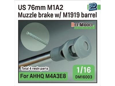 Us 76mm M1a2 Gun Muzzle Brake With M1919 Barrel (For Andy's Hobby Headquarters M4a3e8 Kit) - zdjęcie 1