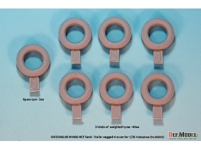 U.S M1000 Het Semi-trailer - Sagged Tire Set (For Hobbyboss 85502 Kit) - zdjęcie 3