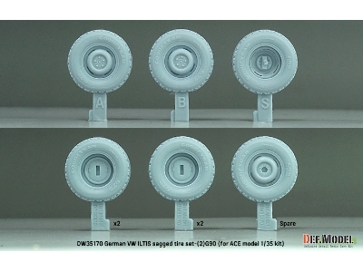 German Vw Iltis - Sagged Wheel Set (2) G90 (For Ace Model Kit) - zdjęcie 3