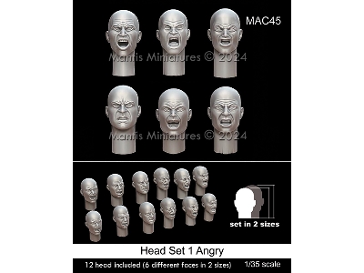 Head Set 1 Angry - 12 Heads Included (6 Different Faces In Two Sizes) - zdjęcie 1