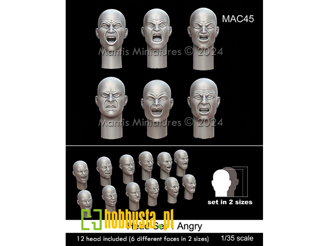 Head Set 1 Angry - 12 Heads Included (6 Different Faces In Two Sizes) - zdjęcie 1 Head Set 1 Angry - 12 Heads Included (6 Different Faces In Two Sizes) - zdjęcie 1