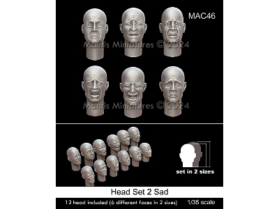 Head Set 2 Sad - 12 Heads Included (6 Different Faces In Two Sizes) - zdjęcie 1