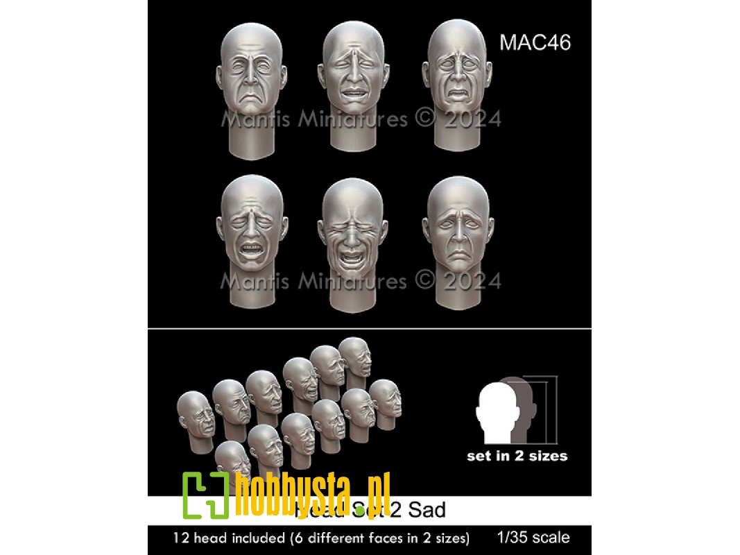Head Set 2 Sad - 12 Heads Included (6 Different Faces In Two Sizes) - zdjęcie 1 Head Set 2 Sad - 12 Heads Included (6 Different Faces In Two Sizes) - zdjęcie 1