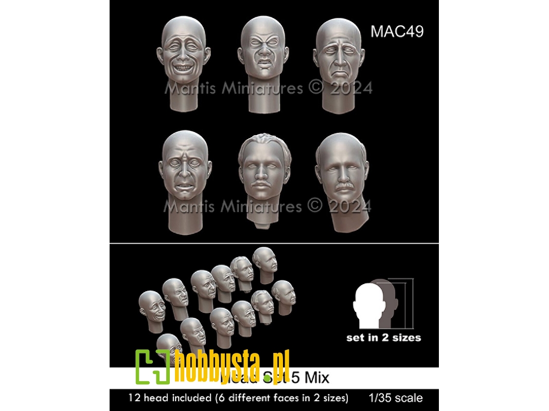 Head Set 5 Mix - 12 Heads Included (6 Different Faces In Two Sizes) - zdjęcie 1 Head Set 5 Mix - 12 Heads Included (6 Different Faces In Two Sizes) - zdjęcie 1