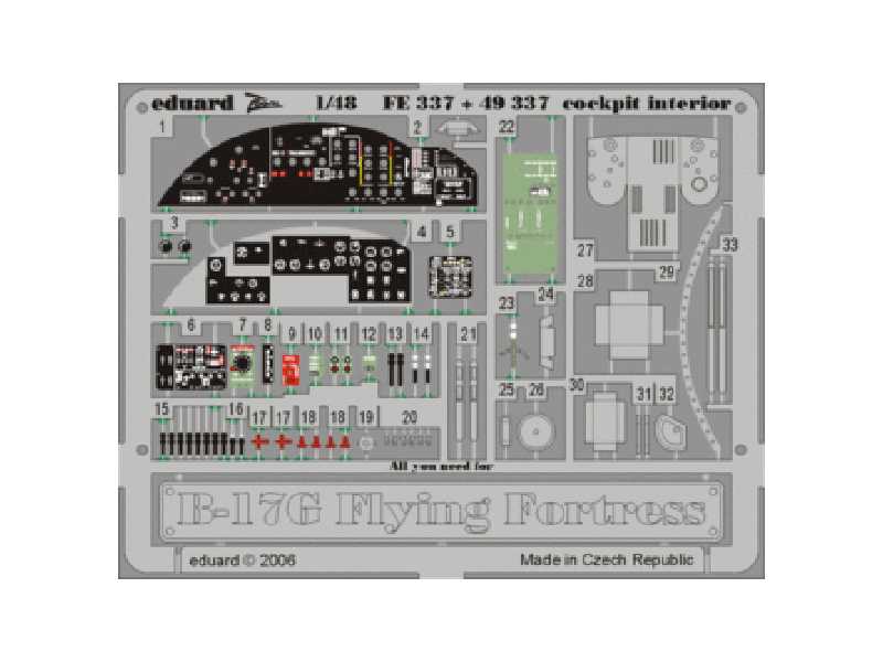  B-17G cockpit 1/48 - Monogram - blaszki - zdjęcie 1