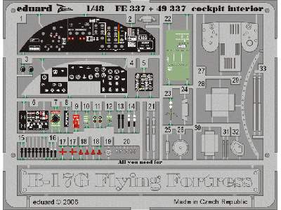  B-17G cockpit interior 1/48 - Monogram - blaszki - zdjęcie 2