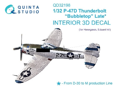 Republic P-47 D Thunderbolt 'bubbletop' Late - 3d-printed & Coloured Interior (For Hasegawa / Eduard Kits) - zdjęcie 2
