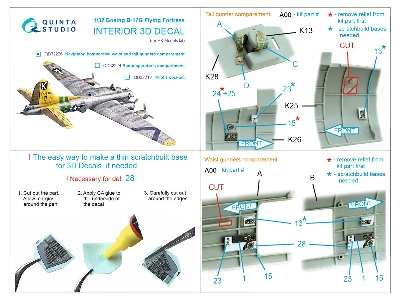 Boeing B-17 G Flying Fortress - Navigator, Bombardier, Waist And Tail Gunners Compartments - 3d-printed & Coloured Interior (For