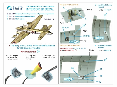 Boeing B-17 E/F Flying Fortress - Navigator, Bombardier, Waist And Tail Gunners Compartments - 3d-printed & Coloured Interior  (