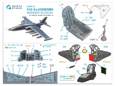 Sukhoi Su-25 Sm/Sm3 - Interior 3d Decal With 3d-printed Resin Parts (For Zvezda/Quinta Models And Arma Models Kits) - zdjęcie 1