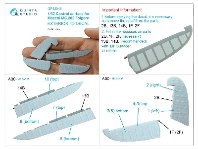 Macchi Mc. 202 Folgore - Control Surface (For Italeri Kits) - zdjęcie 2