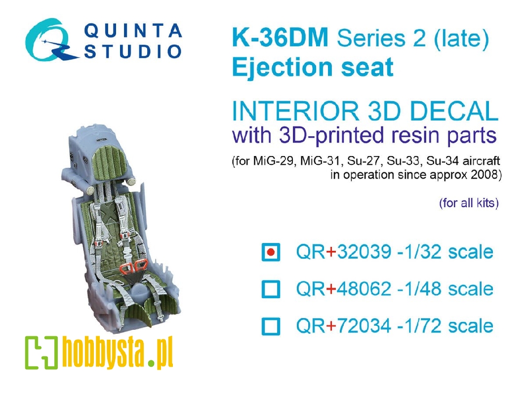 K-36dm Series2 (Late) Ejection Seat - For Mig-29, Mig-31, Su-27, Su-33, Su-34 Aircraft Since 2008 (For All Kits) - zdjęcie 1 K-36dm Series2 (Late) Ejection Seat - For Mig-29, Mig-31, Su-27, Su-33, Su-34 Aircraft Since 2008 (For All Kits) - zdjęcie 1