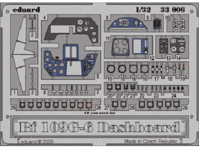  Bf 109G-6 dashboard 1/32 - Hasegawa - blaszki - zdjęcie 1