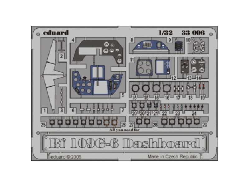  Bf 109G-6 dashboard 1/32 - Hasegawa - blaszki - zdjęcie 1