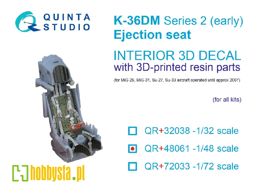 K-36dm Series2 (Early) Ejection Seat - For Mig-29, Mig-31, Su-27, Su-33 Aircraft Until 2007 (For All Kits) - zdjęcie 1 K-36dm Series2 (Early) Ejection Seat - For Mig-29, Mig-31, Su-27, Su-33 Aircraft Until 2007 (For All Kits) - zdjęcie 1