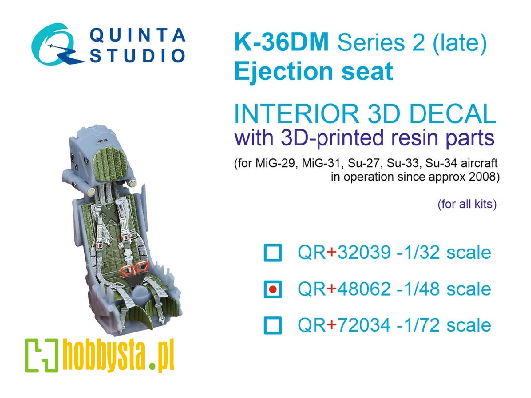 K-36dm Series2 (Late) Ejection Seat - For Mig-29, Mig-31, Su-27, Su-33, Su-34 Aircraft Since 2008 (For All Kits) - zdjęcie 1 K-36dm Series2 (Late) Ejection Seat - For Mig-29, Mig-31, Su-27, Su-33, Su-34 Aircraft Since 2008 (For All Kits) - zdjęcie 1