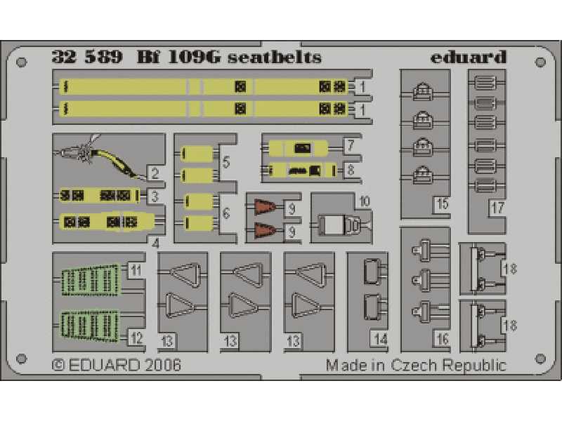  Bf 109G seatbelts 1/32 - Hasegawa - blaszki - zdjęcie 1