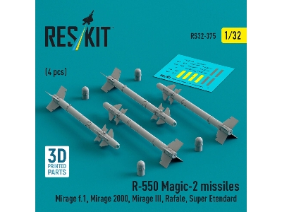 R.550 'magic-2' Missiles (4 Pcs) (Mirage F.1, Mirage 2000, Mirage Iii, Rafale, Super Etendard, Mig-21, Jaguar) (3d Printed) - zd