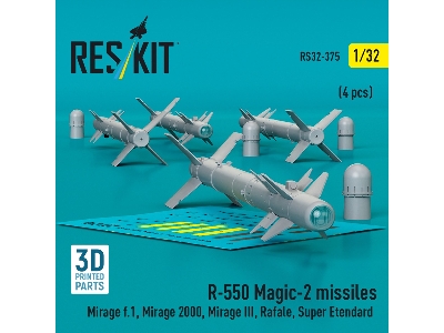 R.550 'magic-2' Missiles (4 Pcs) (Mirage F.1, Mirage 2000, Mirage Iii, Rafale, Super Etendard, Mig-21, Jaguar) (3d Printed) - zd